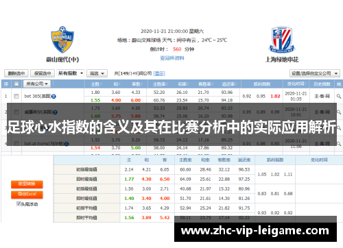 足球心水指数的含义及其在比赛分析中的实际应用解析